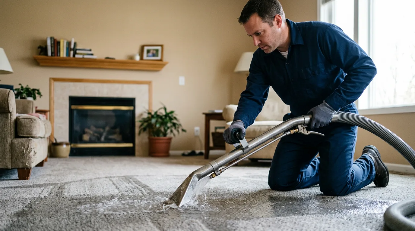 Water damage restoration technician working near West Lebanon, IN